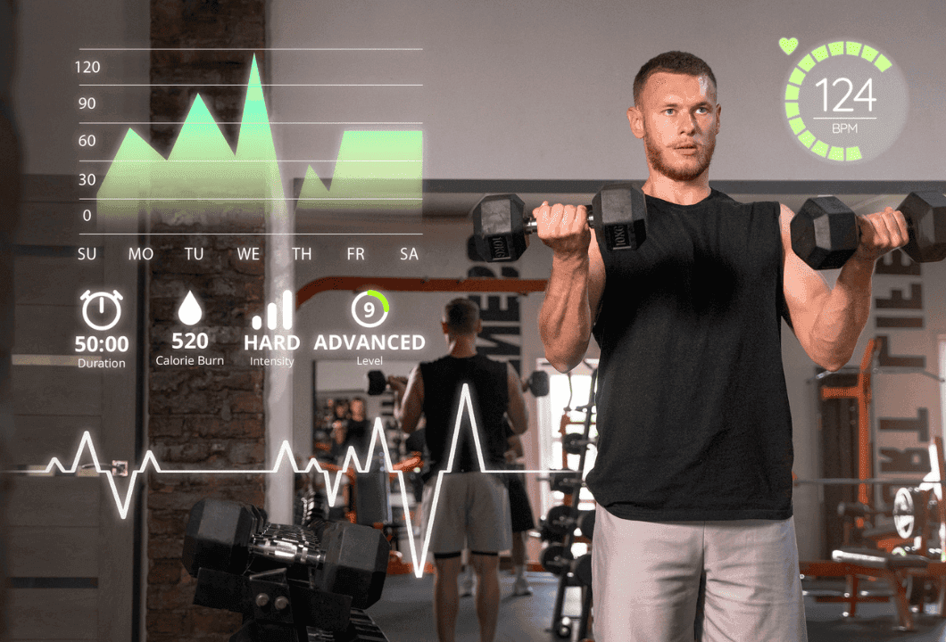 Fitness-Tracker Mann mit Messungen beim Fitness
