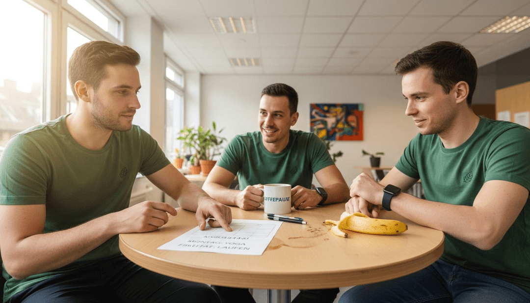 Mitarbeiter tauschen sich über die Kommunikationsstrategie für das Firmenfitness-Programm aus.