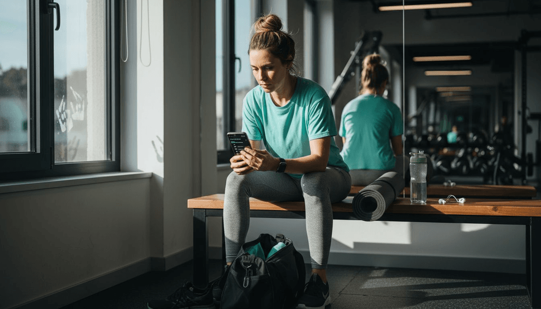 Mit Hilfe einer App stellt sich eine Frau ihren individuellen Trainingsplan zusammen.