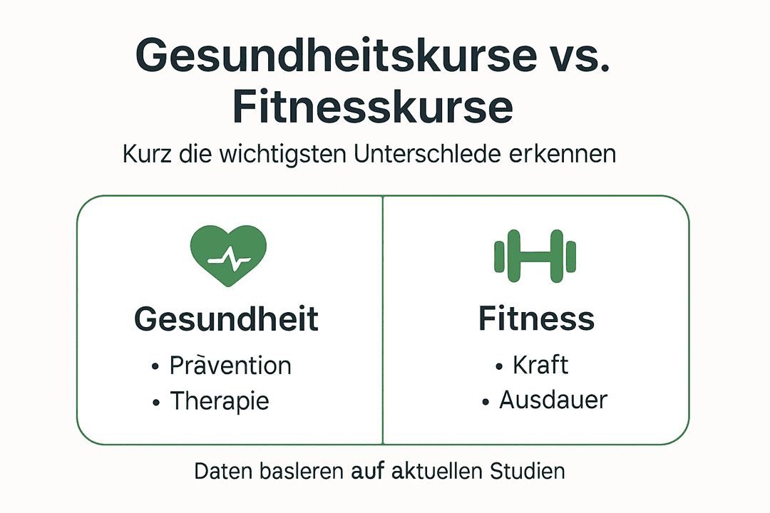 In dieser Infografik werden die Unterschiede zwischen Gesundheitskursen und Fitnesskursen anschaulich dargestellt.