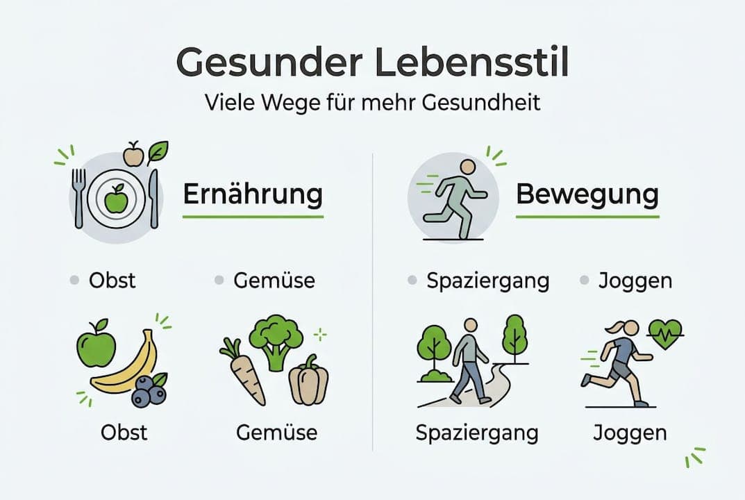 Übersicht: Gesunder Lebensstil – Ernährung und Bewegung im Alltag. Wie ausgewogene Ernährung und regelmäßige Bewegung zu mehr Wohlbefinden beitragen.