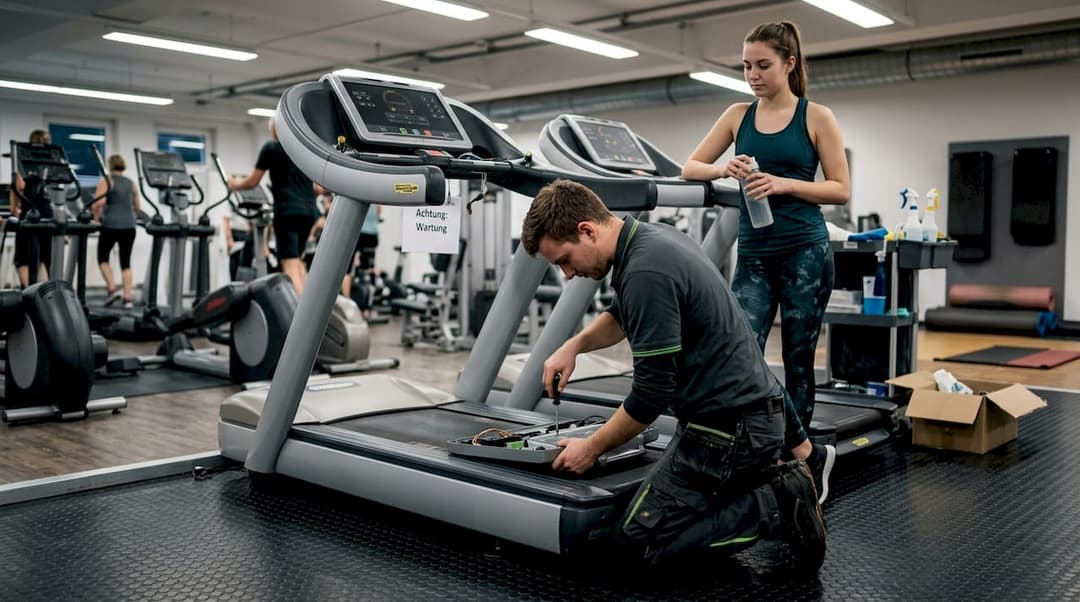 Ein Techniker bringt die Geräte im Fitnessstudio auf den neuesten Stand.