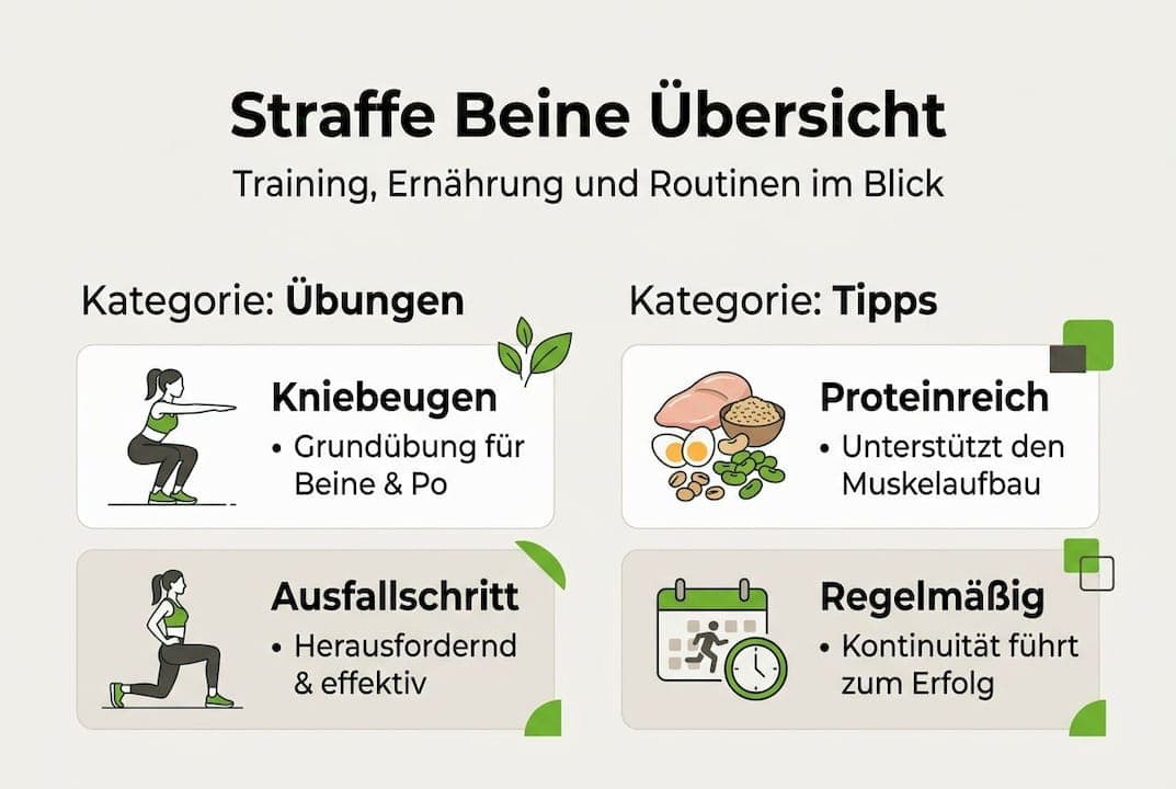 Grafik mit effektiven Übungen und praktischen Tipps für schön definierte Beine