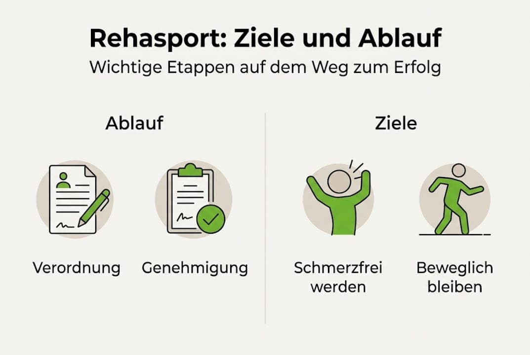 Übersichtsgrafik: So läuft der Rehasport ab und diese Ziele erreichen Sie