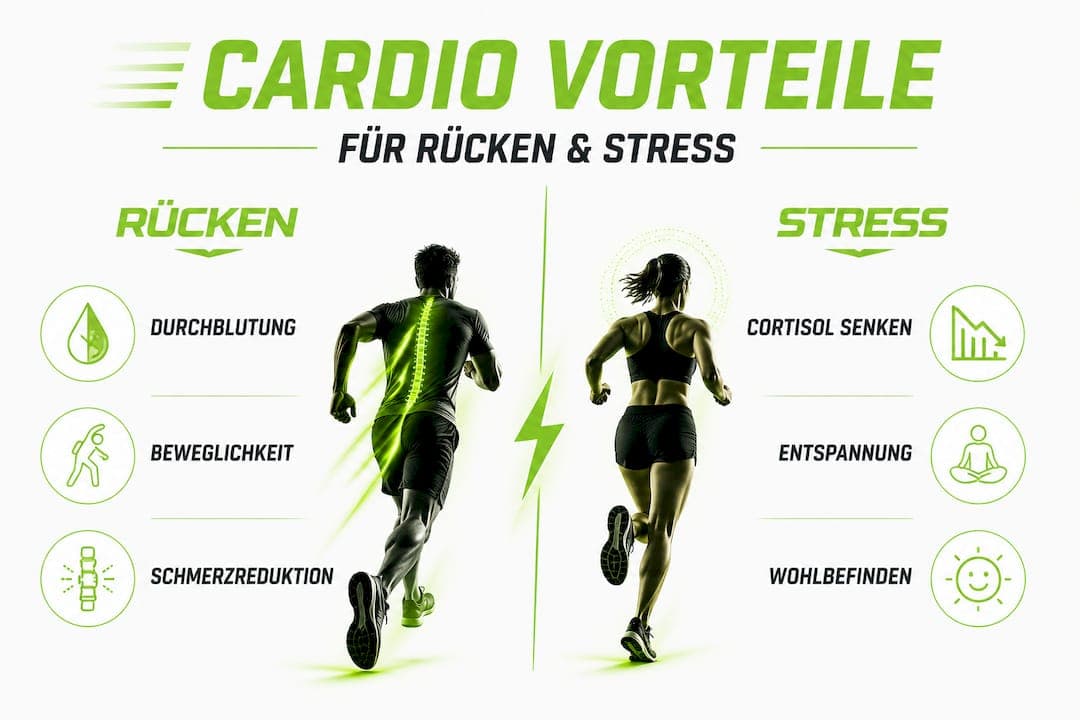 Infografik: Wie Ausdauertraining Rücken und Stress positiv beeinflusst