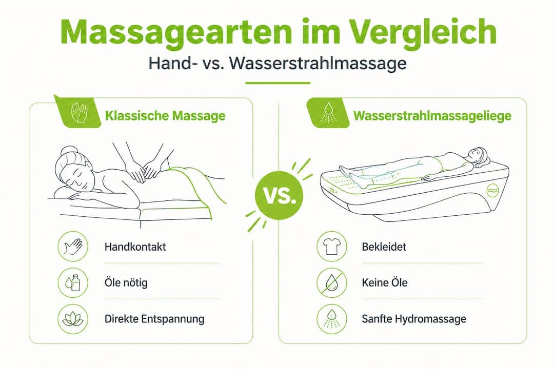 Infografik: Klassische Massage vs. Wasserdruckmassage im Direktvergleich