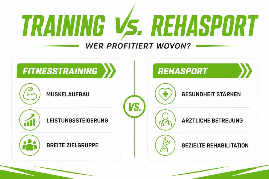 Infografik: Fitnesstraining oder Rehasport – Was passt besser zu mir?