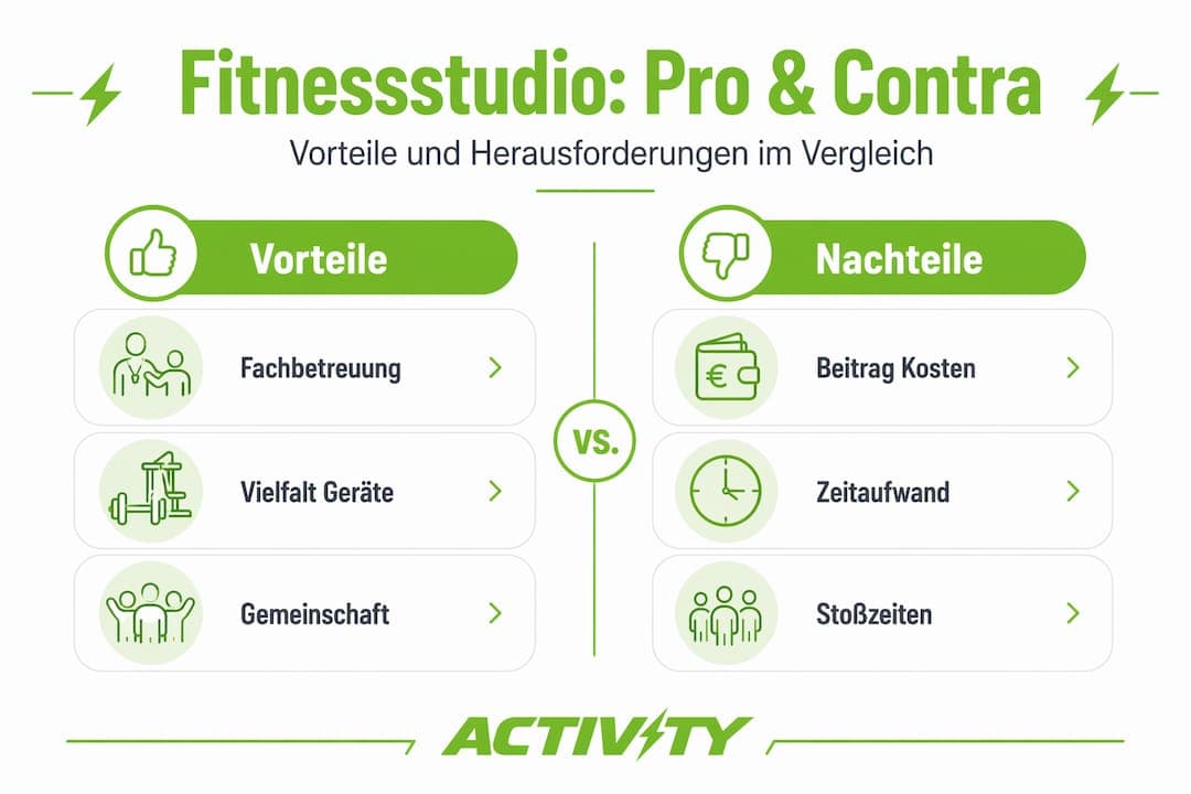 Infografik: Pro und Contra Fitnessstudio