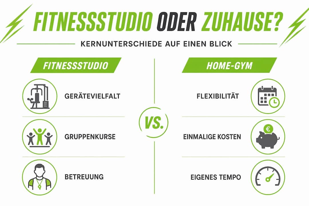 Infografik: Fitnessstudio oder eigenes Home-Gym – was passt besser zu dir?