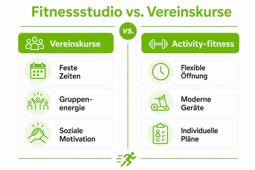 Infografik: Fitnessstudio oder Verein – ein Vergleich der Kursangebote