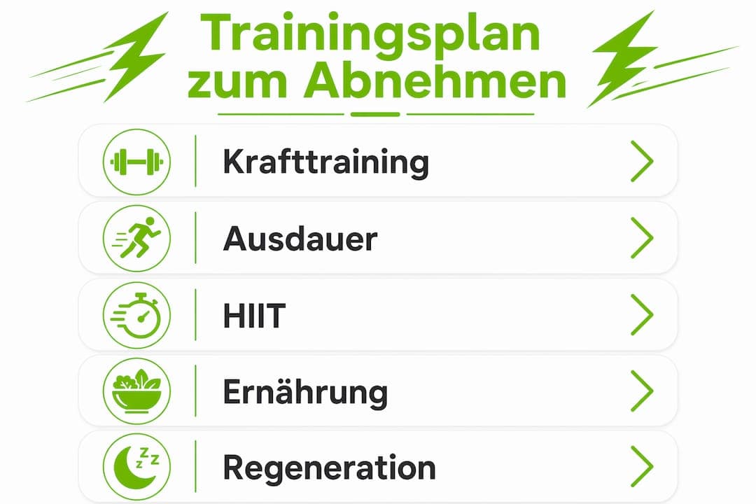Übersichtlicher Trainingsplan zur Unterstützung beim Abnehmen – als Infografik