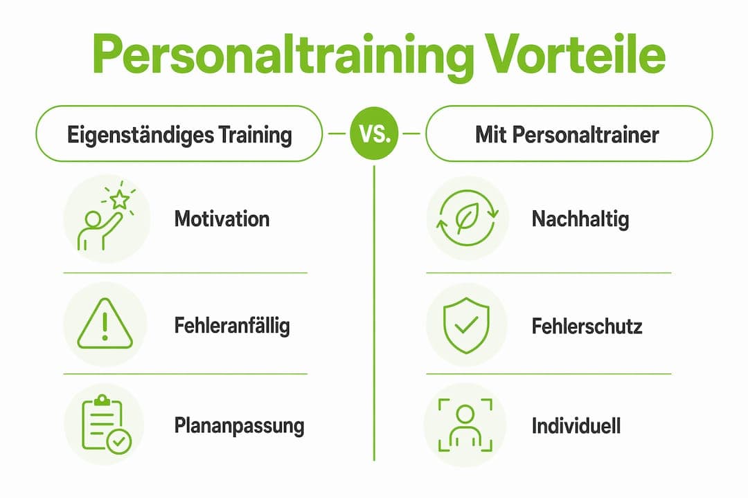 Infografik: Warum Personal Training effektiver ist als allein zu trainieren – Die wichtigsten Vorteile auf einen Blick