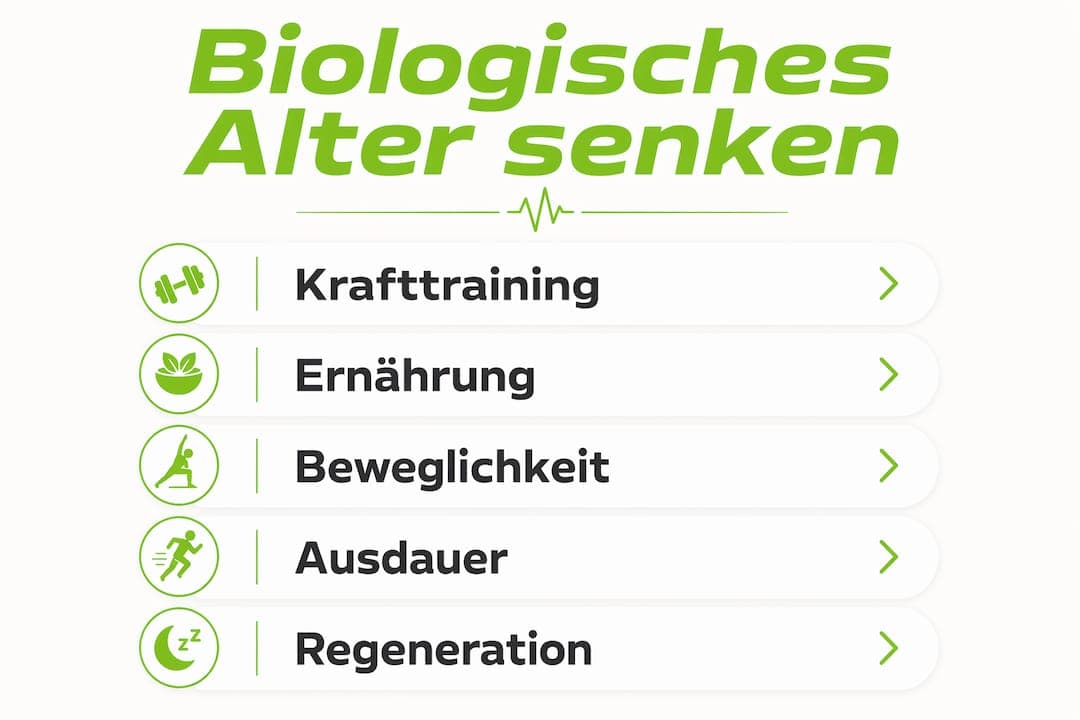 Infografik: So reduzierst du dein biologisches Alter – Schritt für Schritt