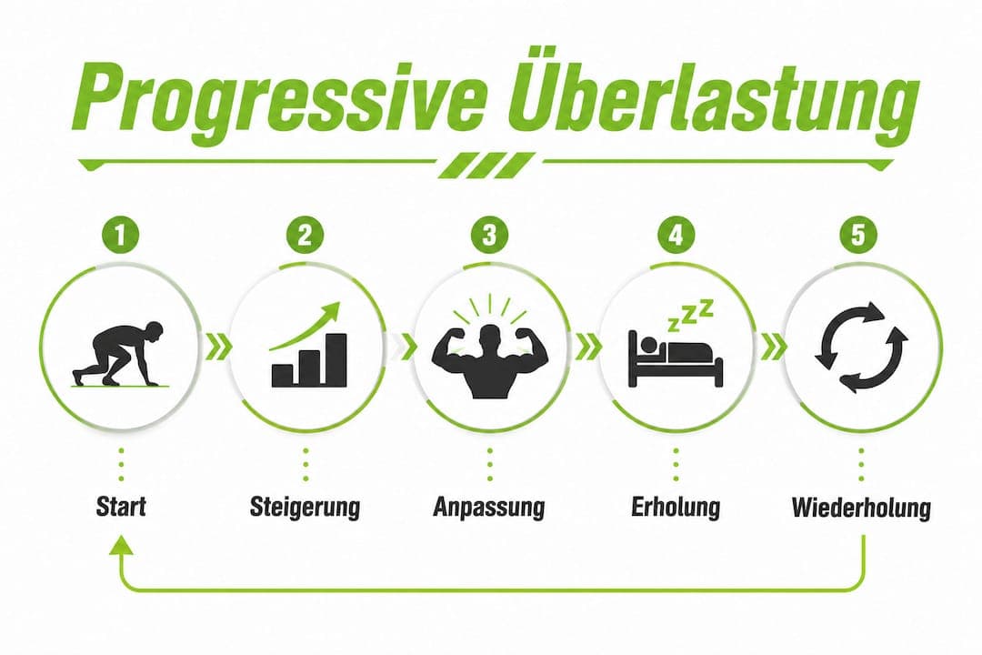 Grafische Übersicht: Wie progressive Belastungssteigerung im Krafttraining funktioniert