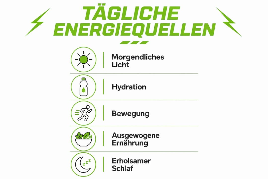 Grafik: Fünf einfache Wege, wie du täglich neue Energie tanken kannst