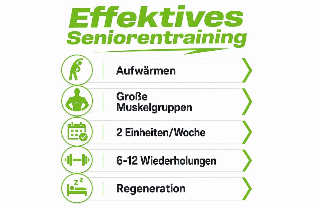 Diese Infografik zeigt, wie Senioren mit gezieltem Krafttraining ihre Fitness verbessern können.