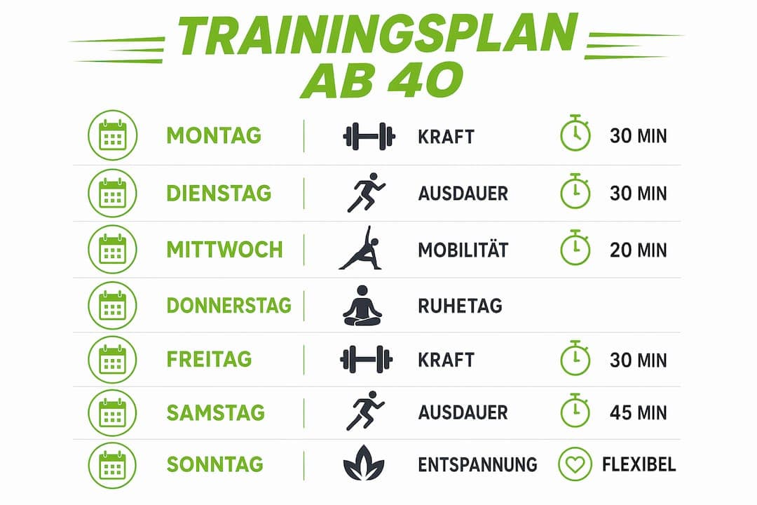 Übersichtlicher Trainingsplan für die Woche – speziell für alle ab 40