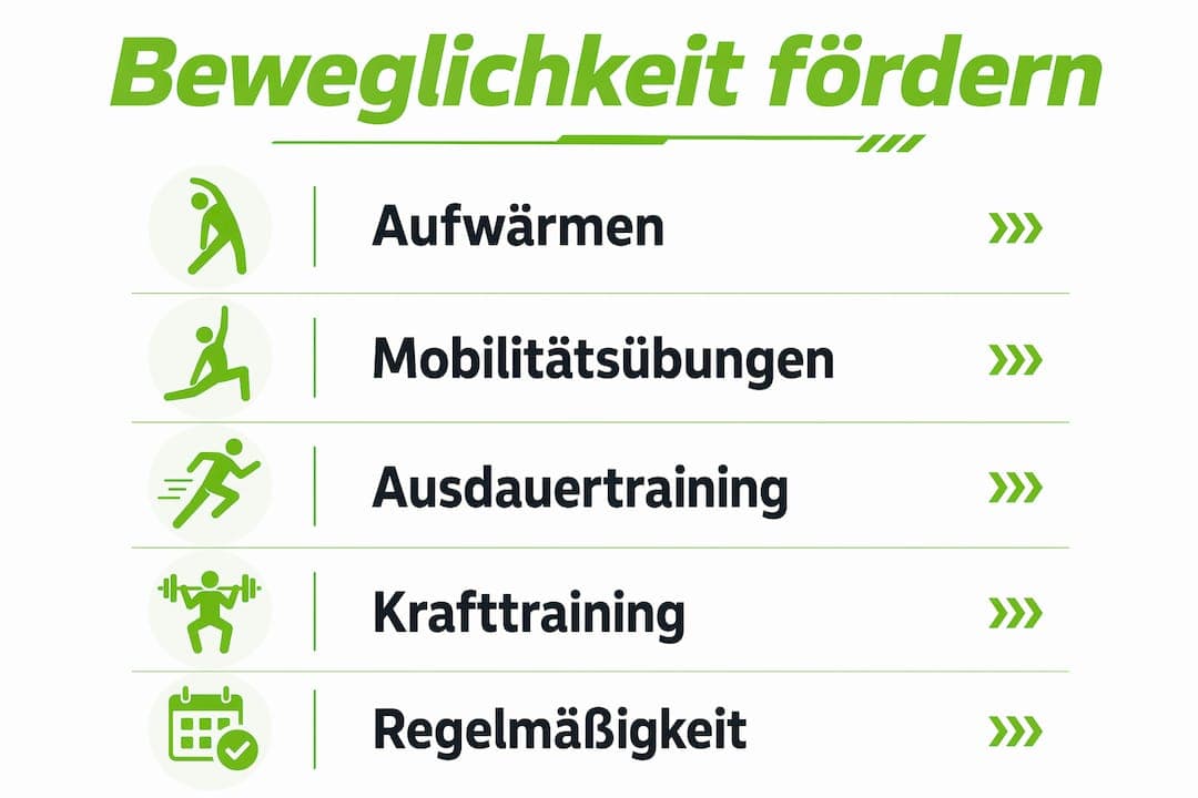 Diese Infografik stellt effektive Übungen und Tipps vor, mit denen Senioren ihre Beweglichkeit gezielt fördern können.