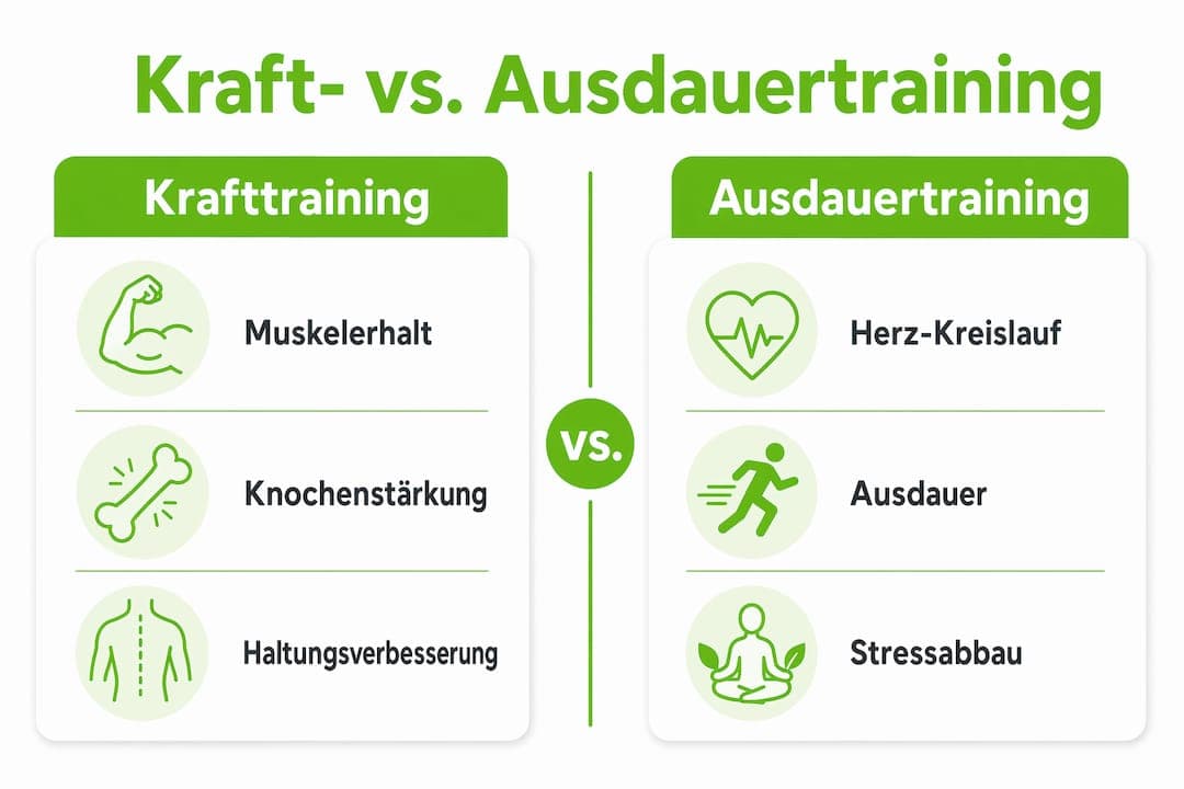 Infografik: Die Vorteile von Krafttraining und Ausdauertraining im direkten Vergleich