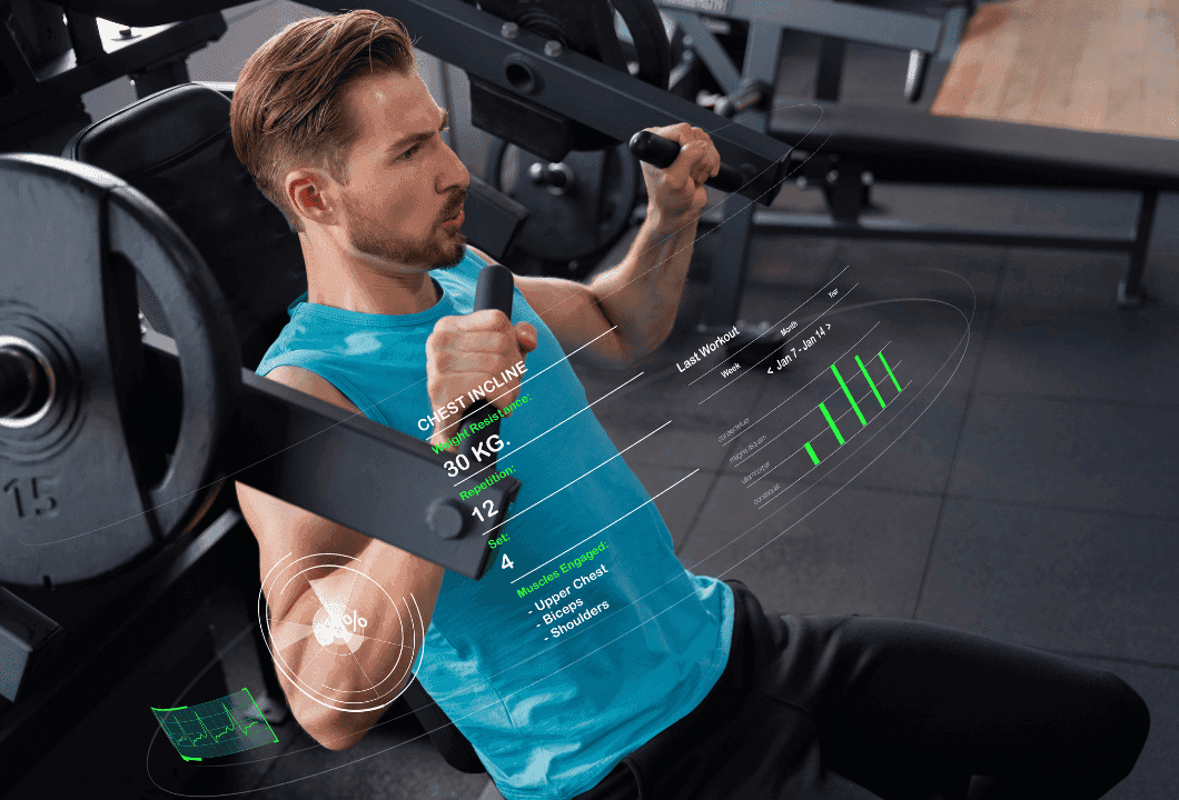 Fitness tracker beim krafttraining mann