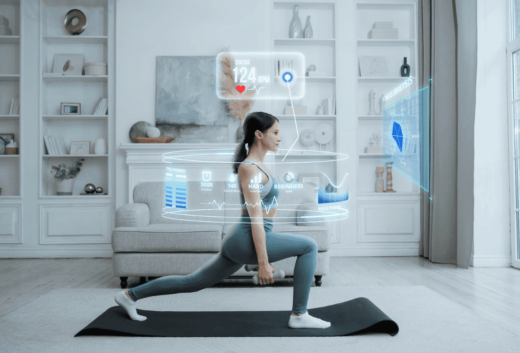 Fitness-Tracker Frau beim Home Fitness